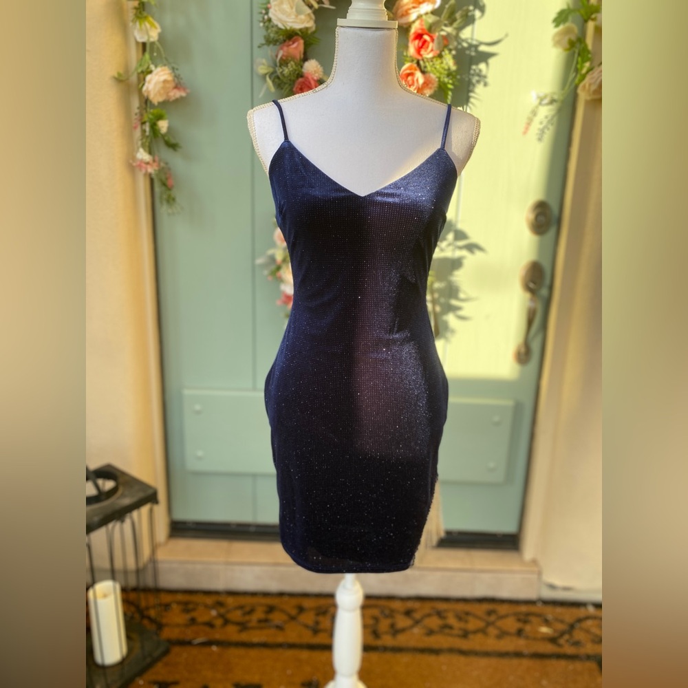 NWT City Vibe Navy Blue Spaghetti Strap sparkly Prom/Cocktail Dress